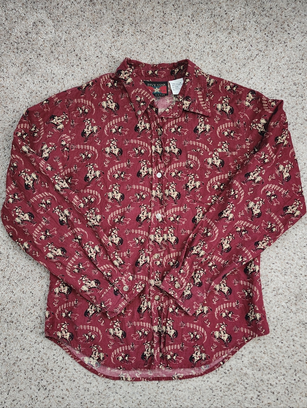 Five Star Women's Burgundy Western Print Button-Down Shirt